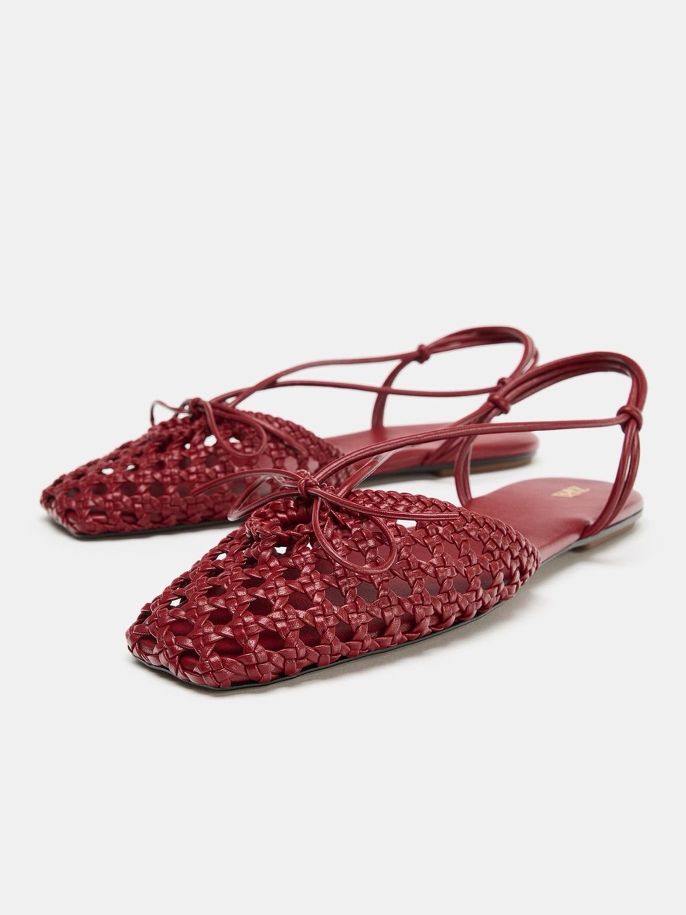 Zara Woven Slingback Fisherman Flat Sandals Burgundy Red NWT